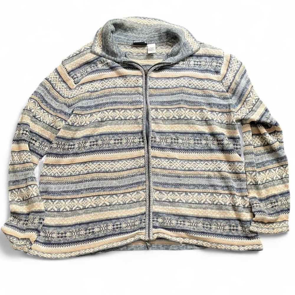 Fashion Bug Women's 22/24 2X Vintage Blue Tan Striped Nordic Sweater FLAW